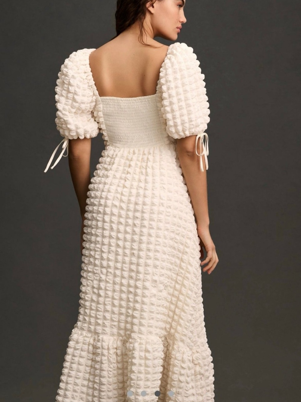 Endless Rose Cream Textured Puff-Sleeve Midi Dress - Picture 2 of 3